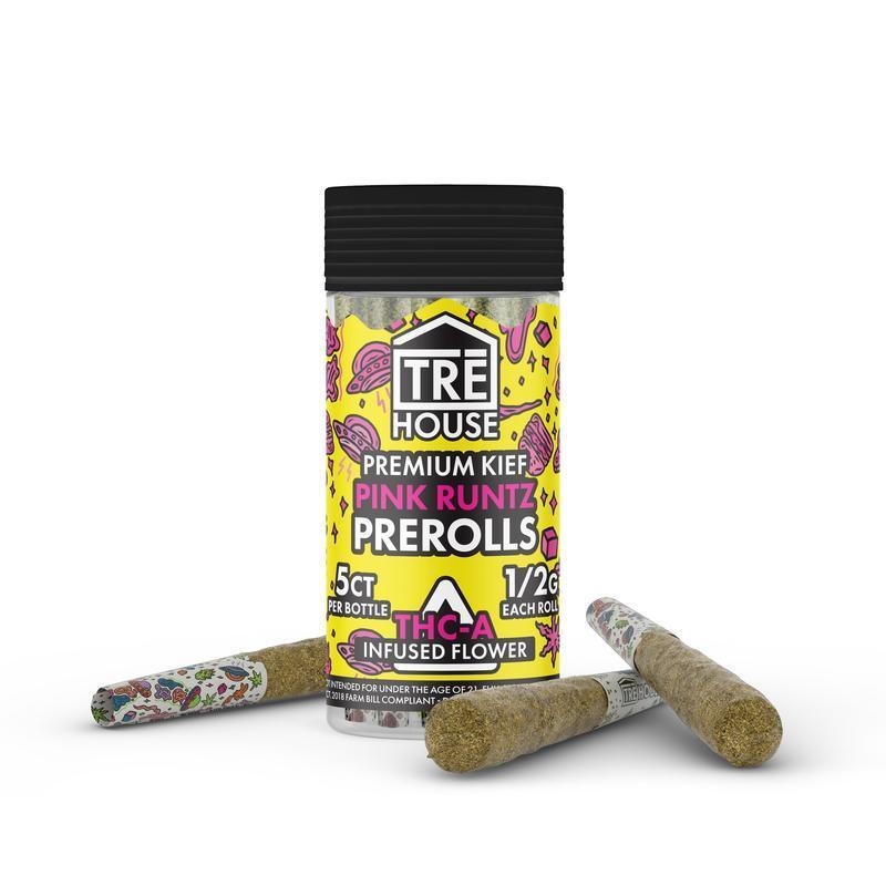 TRE House Pink Runtz THC-A prerolls bottle with preroll joints