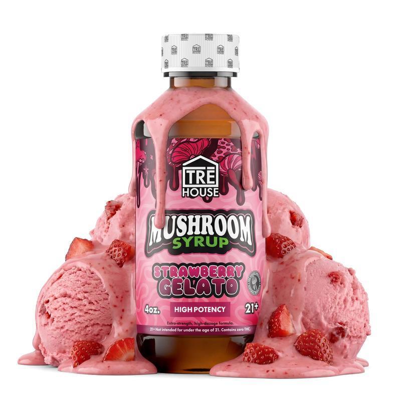 TRE House Strawberry Gelato magic mushroom syrup bottle